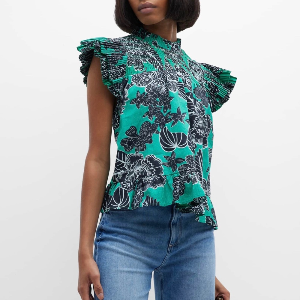 Love The Label Poppy Ruffled Short-Sleeve Poplin Blouse Top Sz S